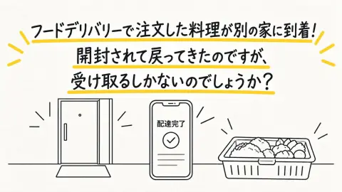 フードデリバリーで「配達完了」と表示されたのに玄関には何もありませんでした。1時間後、別の家で開封された料理が戻ってきたのですが、そのまま受け取るしかないのでしょうか？