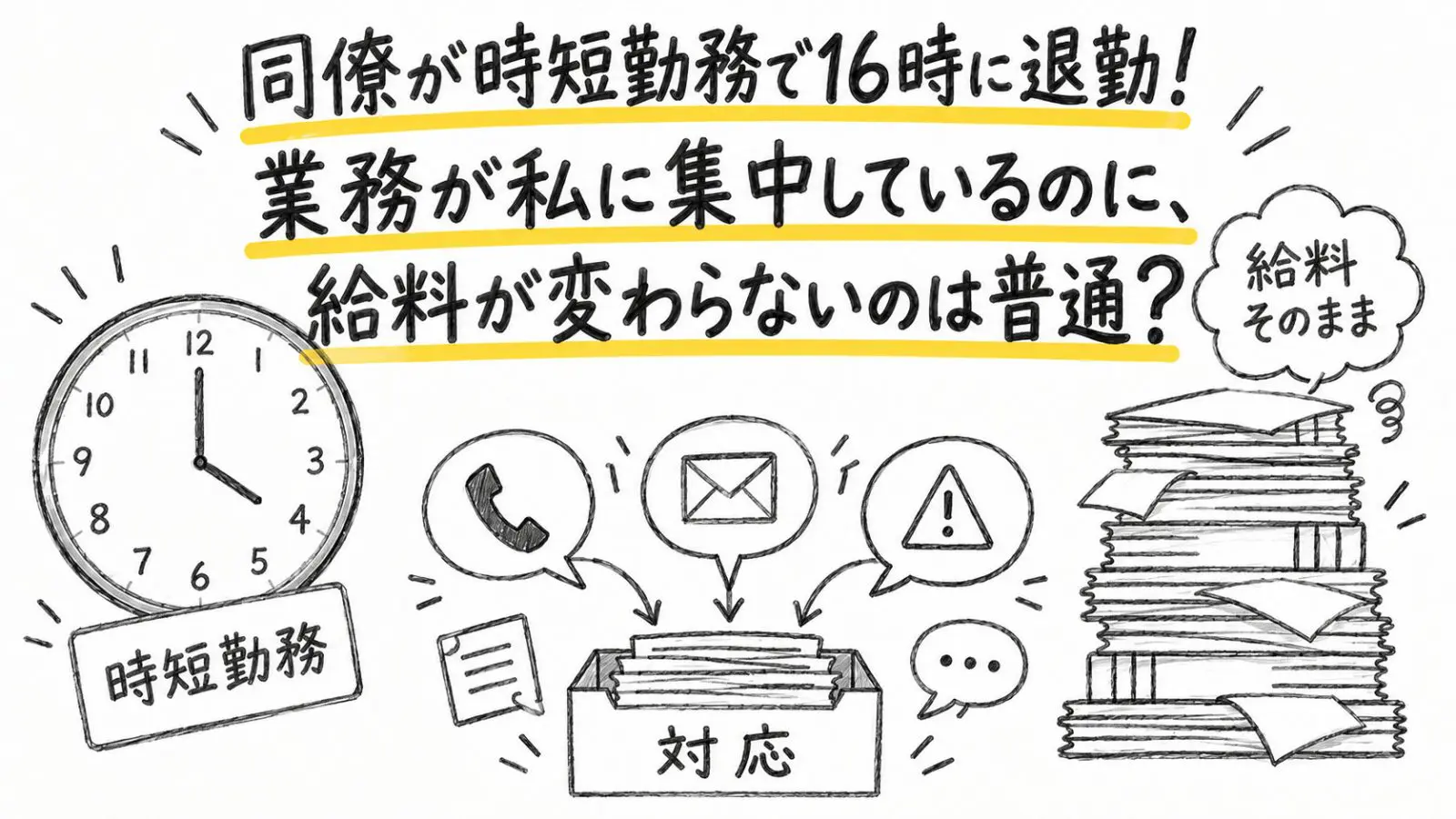 時短勤務の同僚が16時に帰ったあと、問い合わせもトラブル対応もすべて私に回ってくるようになりました。給与は変わらないのに仕事だけ増える状況を、受け入れるしかないのでしょうか？